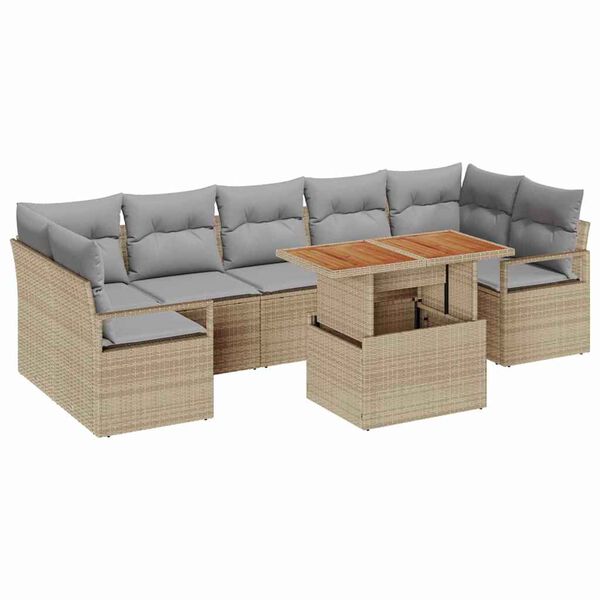 vidaXL Tuin Sofa Set met opslag 8 pcs Beige Poly riet