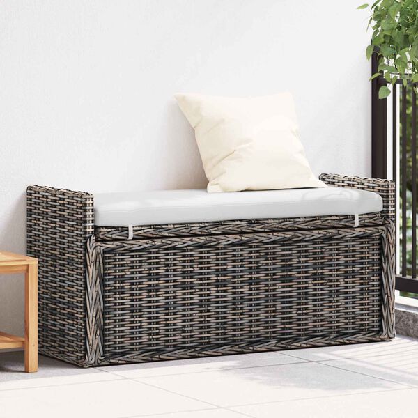 vidaXL Opslagbank met kussen Zwart gewassen 110 x 40 x 50 cm Rattan