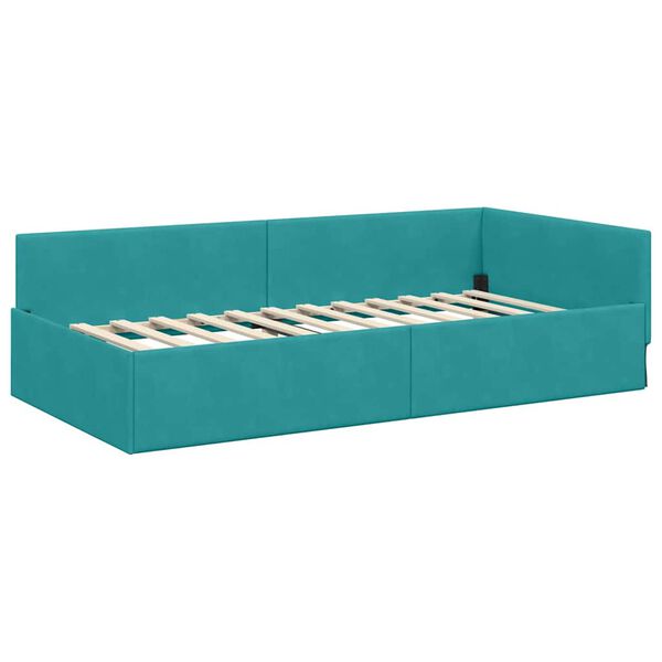 vidaXL Hoekbedframe Turquoise 90 cm x 190 cm VelvetenPlywood