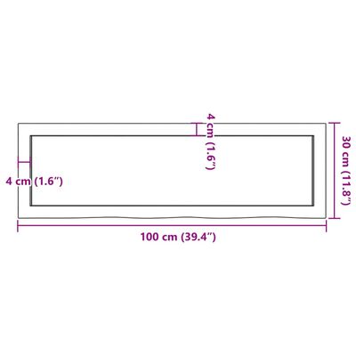 vidaXL Wastafelblad 100x30x(2-4) cm behandeld massief hout donkerbruin