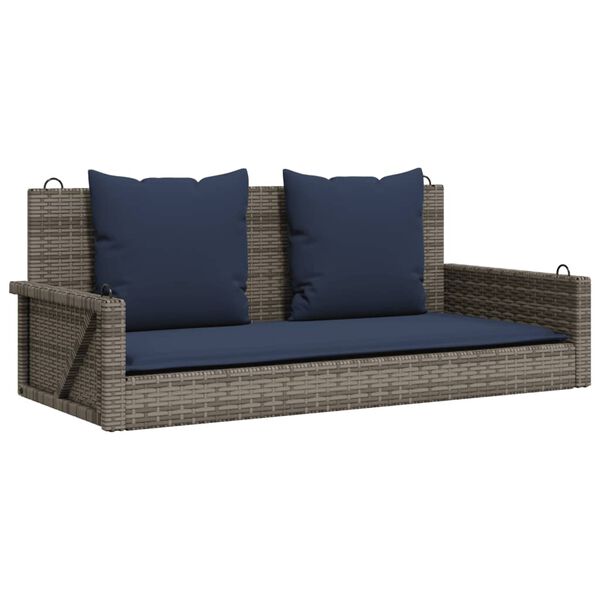 vidaXL Schommelbank met kussens 119x56x48 cm poly rattan grijs