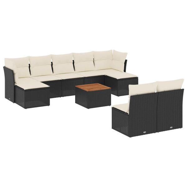 vidaXL 10-delige Loungeset met kussens poly rattan zwart