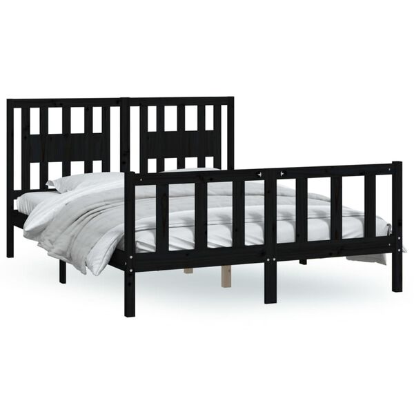 vidaXL Bedframe met hoofdbord massief grenenhout zwart 120x200 cm
