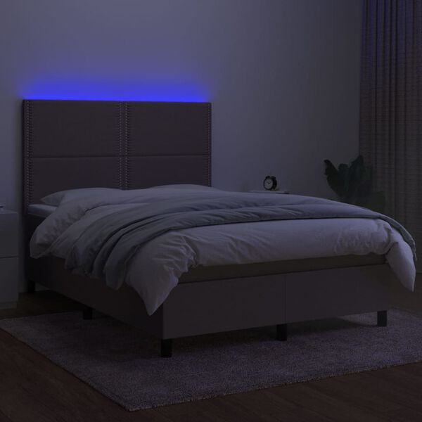 vidaXL Boxspring met matras en LED stof taupe 140x190 cm