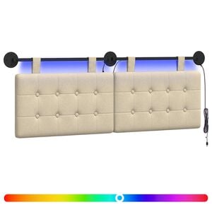 vidaXL Hangend hoofdbord Met LED-verlichting Cr&egrave;mekleurig Stof