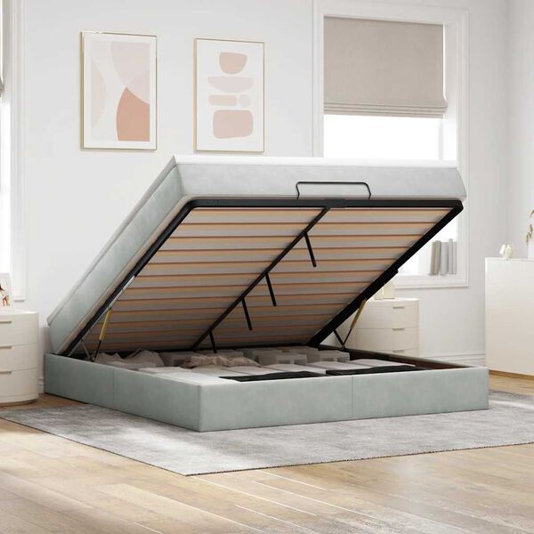 vidaXL Ottoman bed met matras 180x200cm fluweel lichtgrijs