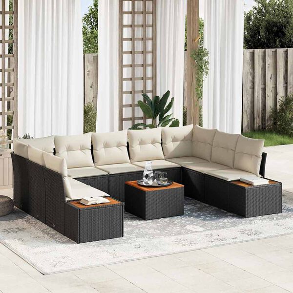 vidaXL Tuinbankenset met kussen 5 pcs Zwart en Cr&egrave;me Polyrattan