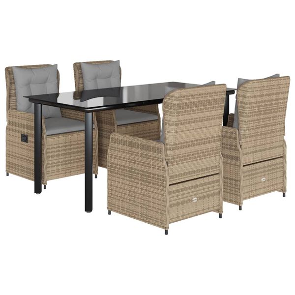 vidaXL 5-delige Tuinset met kussens poly rattan beige