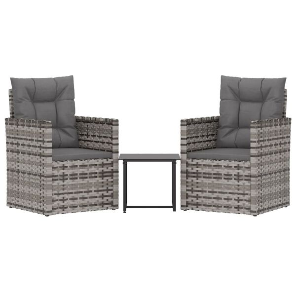 vidaXL 3-delige Loungeset met kussens poly rattan grijs