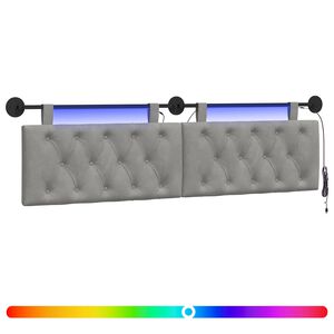 vidaXL Hangend hoofdbord Met LED-verlichting Lichtgrijs Fluweel