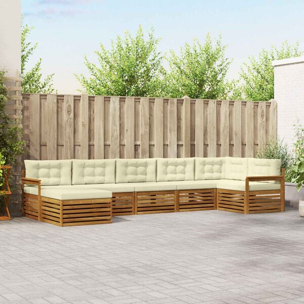 vidaXL Sofa-Sets 7 pcs Natuurlijk en Cr&egrave;me Massief Acaciahout
