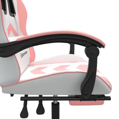vidaXL Gamestoel draaibaar met voetensteun kunstleer wit en roze