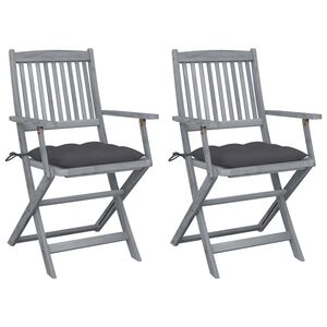 vidaXL Set van 2 klapstoelen met kussens, gemaakt van massief acaciahout.