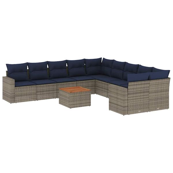 vidaXL 11-delige Loungeset met kussens poly rattan grijs