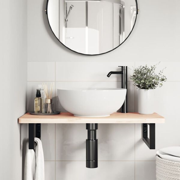 vidaXL Badkamer wandschap staal en massief beukenhout