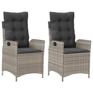 vidaXL Tuinstoelen 2 st verstelbaar met kussens poly rattan lichtgrijs