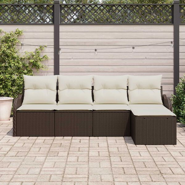 vidaXL Tuin Sofa Set met kussen met opslag 5 pcs Bruin Poly riet