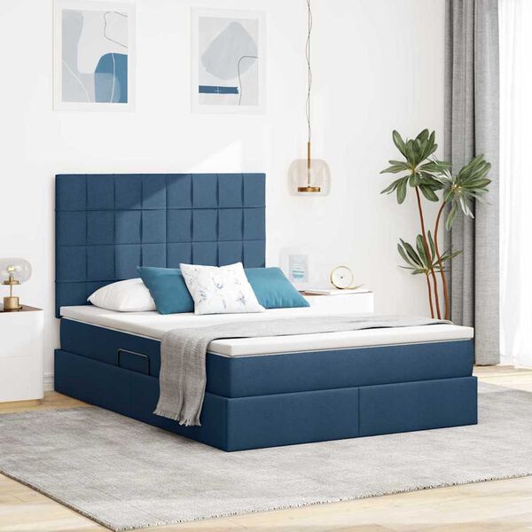 vidaXL Opslag bed met matras met matras Blauw 140 x 200 cm Polyester