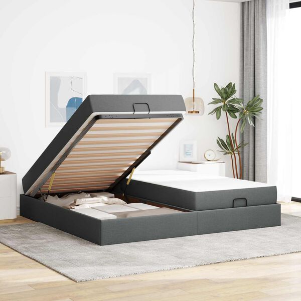 vidaXL Bedframe met matras met matras 2 pcs Dim Grijs Stof