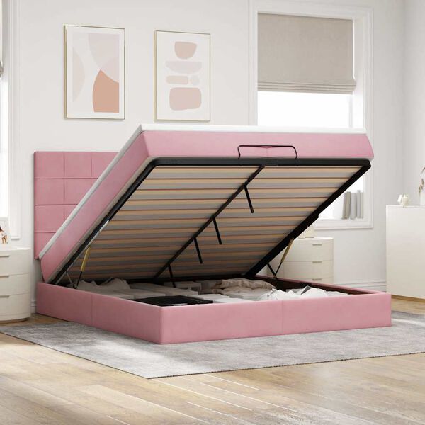 vidaXL Ottoman bed met matrassen en LED's 200x200cm fluweel roze