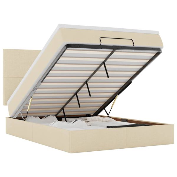 vidaXL Ottoman bed met matras en LED's 140x200cm stof cr&egrave;mekleurig