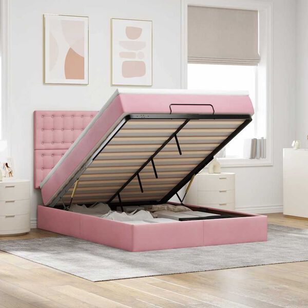 vidaXL Ottoman bed met matrassen 140x190cm fluweel roze