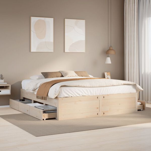 vidaXL Bedframe zonder matras met lades massief grenenhout 180x200 cm