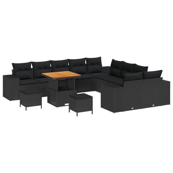 vidaXL Tuin Sofa Set met kussen 13 pcs Zwart poly rattan