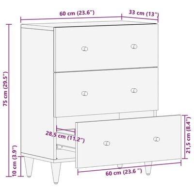 vidaXL Bijzetkast 60x33x75 cm massief mangohout