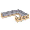 vidaXL 10-delige Loungeset met grijze kussens grenenhout