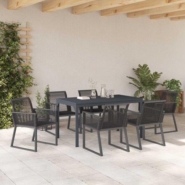 vidaXL Tuin eettafelset 7 pcs Zwart poly rattan