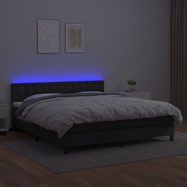 vidaXL Boxspring met matras en LED kunstleer zwart 180x200 cm
