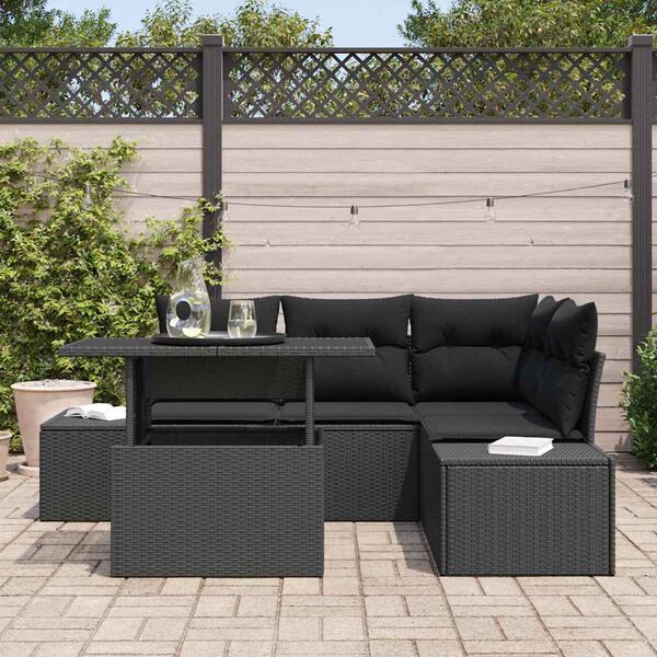 vidaXL Tuin Sofa Set met kussen met opslag 5 pcs Zwart poly rattan