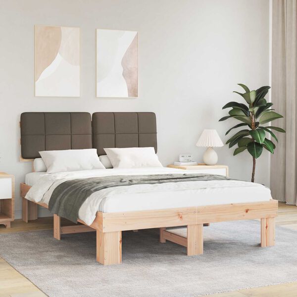 vidaXL Bedframe met Gevoerd Hoofdgedeelte Taupe 135 x 190 cm