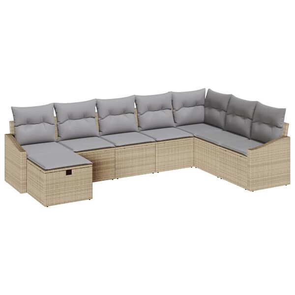 vidaXL Tuin Sofa Set met kussen 8 pcs Beige 55 x 62 x 69 cm Poly riet