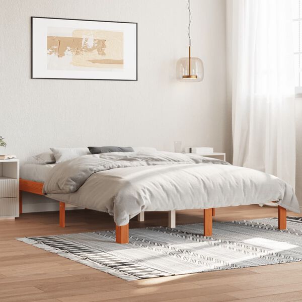 vidaXL Bedframe zonder matras massief grenenhout wasbruin 135x190 cm