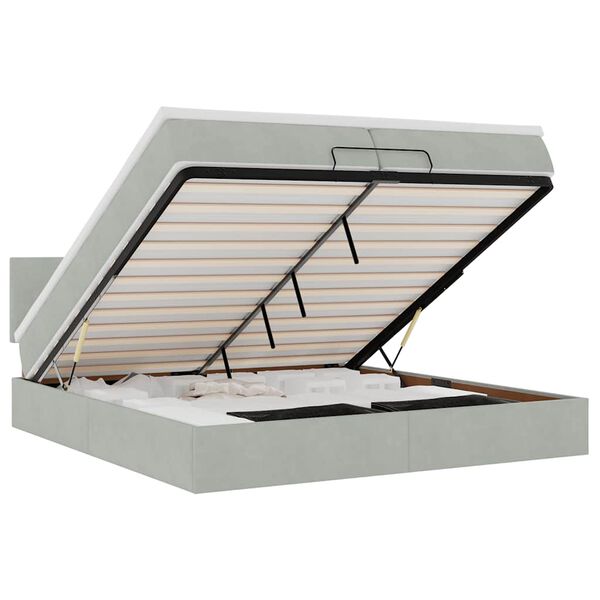 vidaXL Ottoman bed met matras 200x200 cm fluweel lichtgrijs