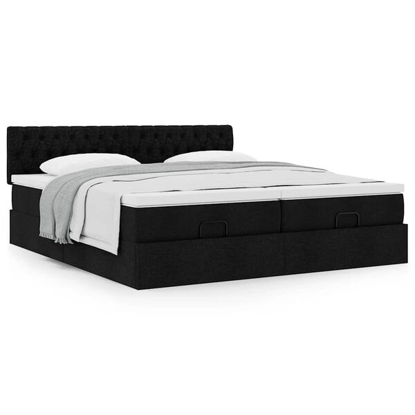 vidaXL Ottoman bed met matrassen 200x200cm stof zwart