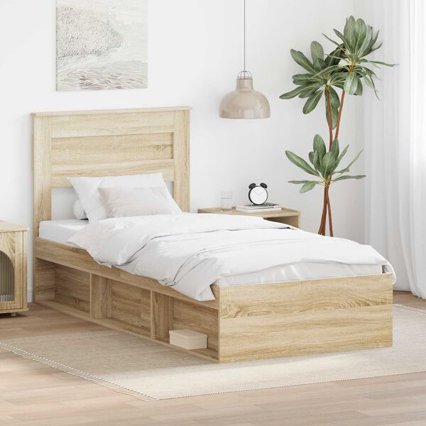 vidaXL Bedframe met opslag Sonoma Eiken 75 x 190 cm Massief grenenhout