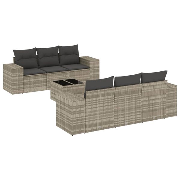 vidaXL 7-delige Loungeset met kussens poly rattan lichtgrijs