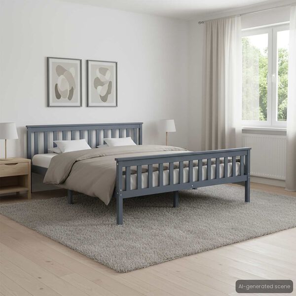 vidaXL Bedframe massief grenenhout grijs 160x200 cm