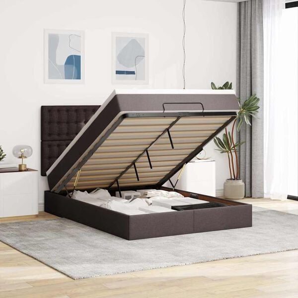 vidaXL Ottoman bed met matras en LED's 140x190cm stof donkerbruin