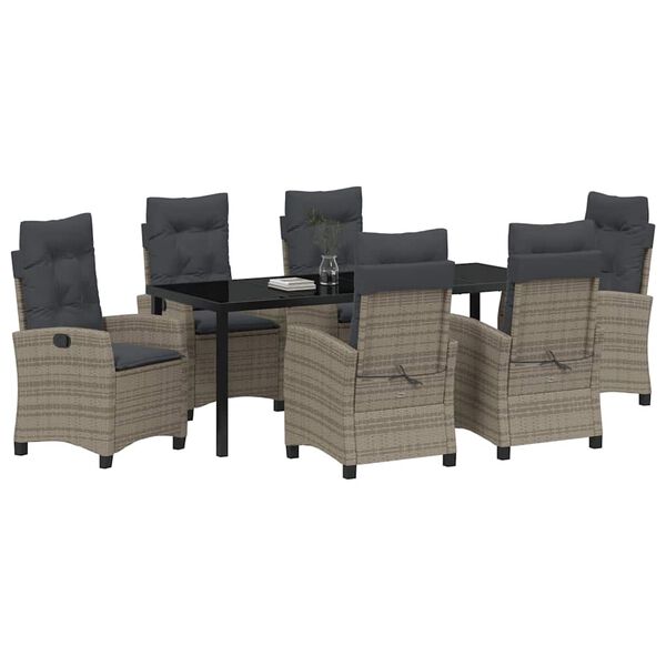 vidaXL Tuin eettafelset met kussen 7 pcs Grijs poly rattan