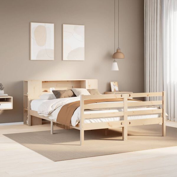 vidaXL Bed met boekenkast zonder matras massief grenenhout 140x190 cm