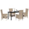 vidaXL Tuin eettafelset met kussen 5 pcs Beige poly rattan