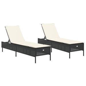 vidaXL Ligstoelen 2 st met kussens poly rattan zwart