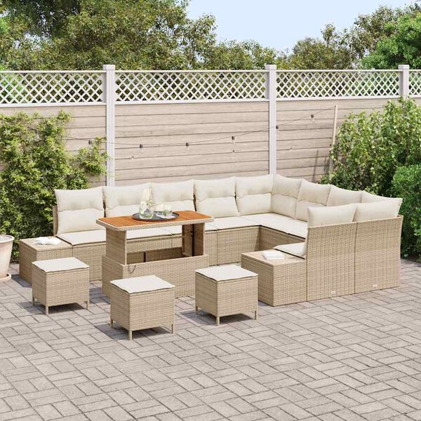 vidaXL Tuin Sofa Set met kussen met opslag 13 pcs Beige en Cr&egrave;me
