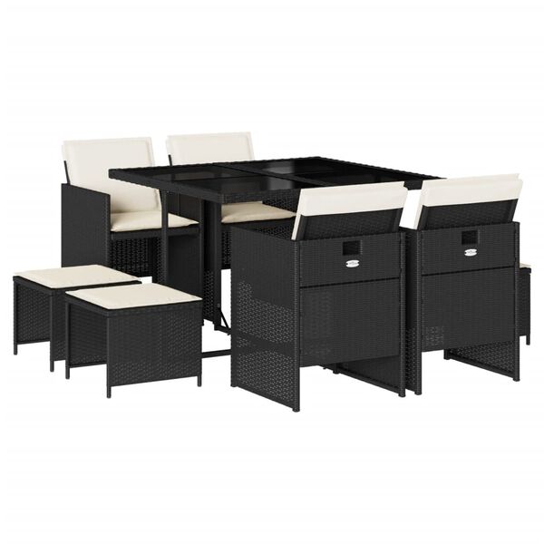 vidaXL 9-delige Tuinset poly rattan zwart