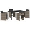 vidaXL Tuin eettafelset met kussen 5 pcs Grijs poly rattan