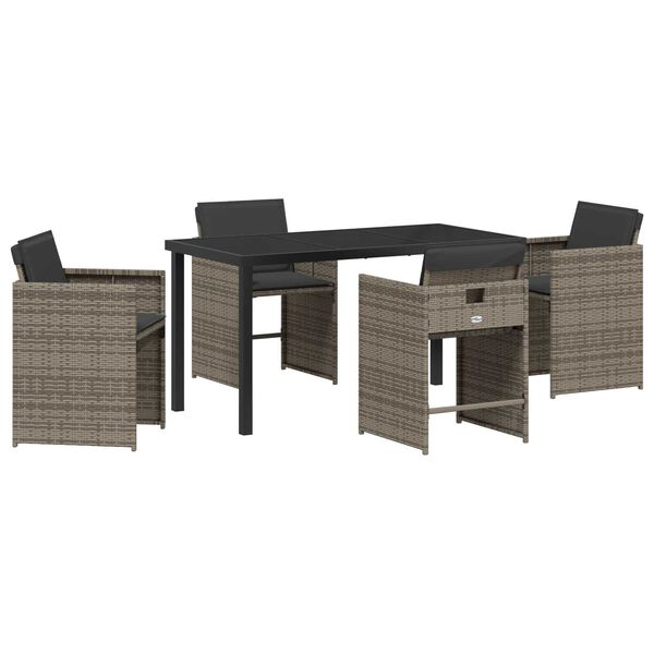 vidaXL Tuin eettafelset met kussen 5 pcs Grijs poly rattan